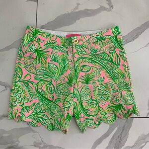 Lilly Pulitzer Shorts Women 2 Darci Knit Short Mandevilla Pineapple Scallop Hem